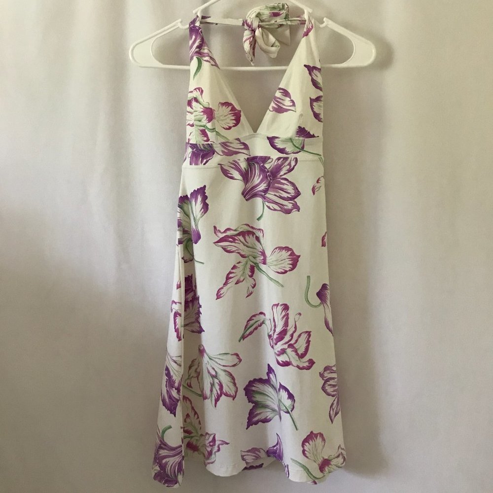 Manuel Canovas White & Purple Floral Halter Dress